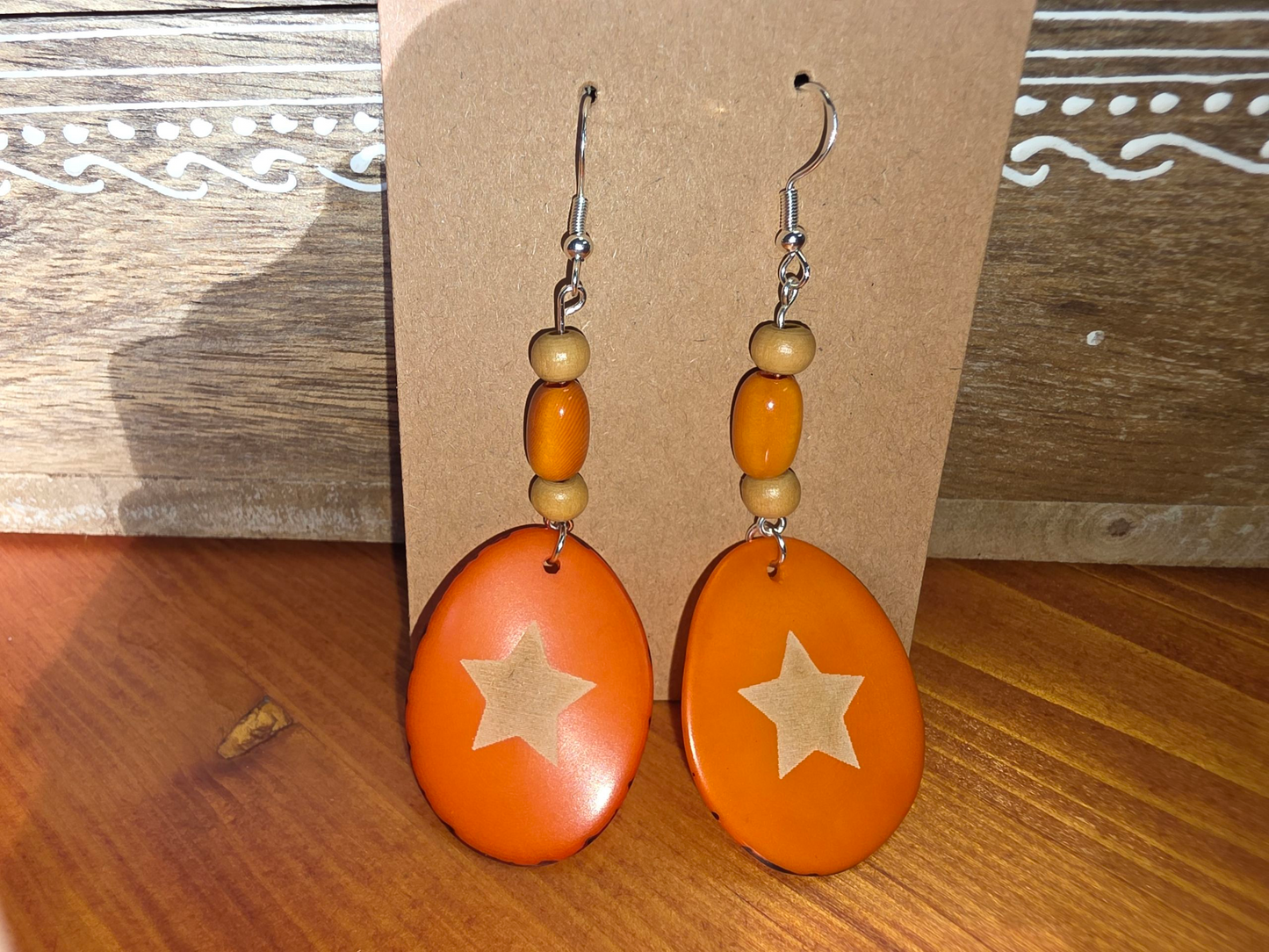 Superstar! Orange Dangle Tagua Earrings