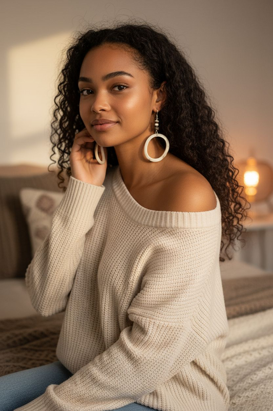 Natural Vanilla Tagua Hoop Slice Earrings