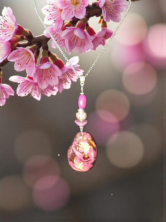 Luscious Lavender Natural Marble Tagua Slice Pendant Necklace