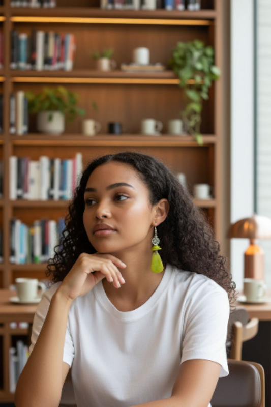 Lime Green Fan Tagua Lightweight Handmade Earrings Vegan from the Rainforest