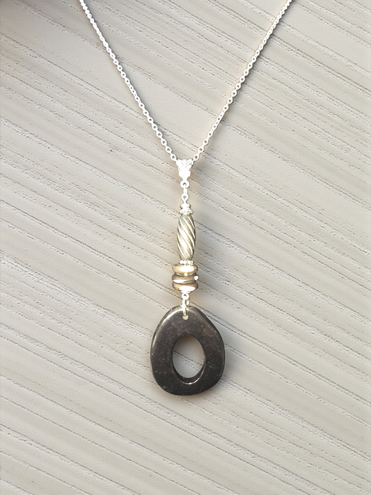 Jet Black Carved Tagua Donut Necklace Sustainable Tagua Nut Necklace | Fair Trade Eco-Friendly Jewelry Gift
