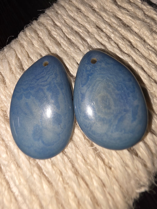 Heather Blue Tagua Grain Earrings with Silver Swirl Birds