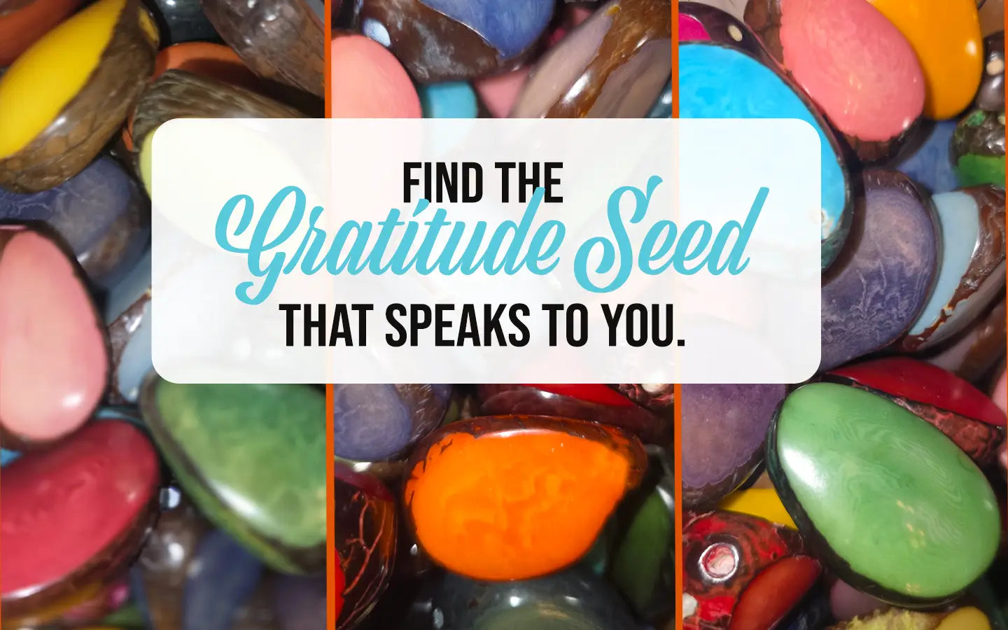 A collection of smooth multicolored gratitude seed stones serving as physical anchors for celebrating small wins