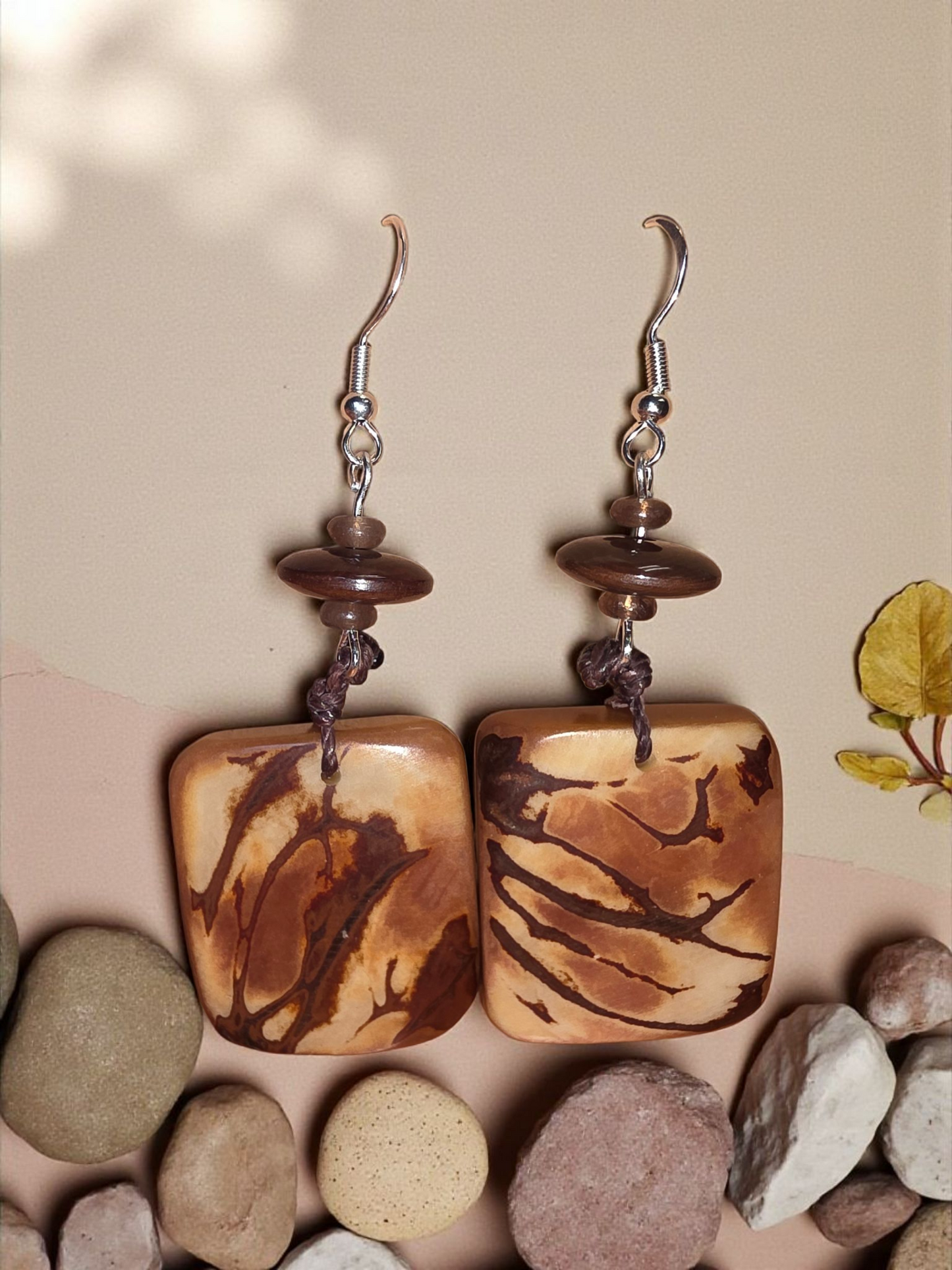 Mauve-y Mocha Marble Square Dangle Earrings