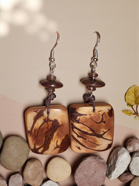 Mauve-y Mocha Marble Square Dangle Earrings