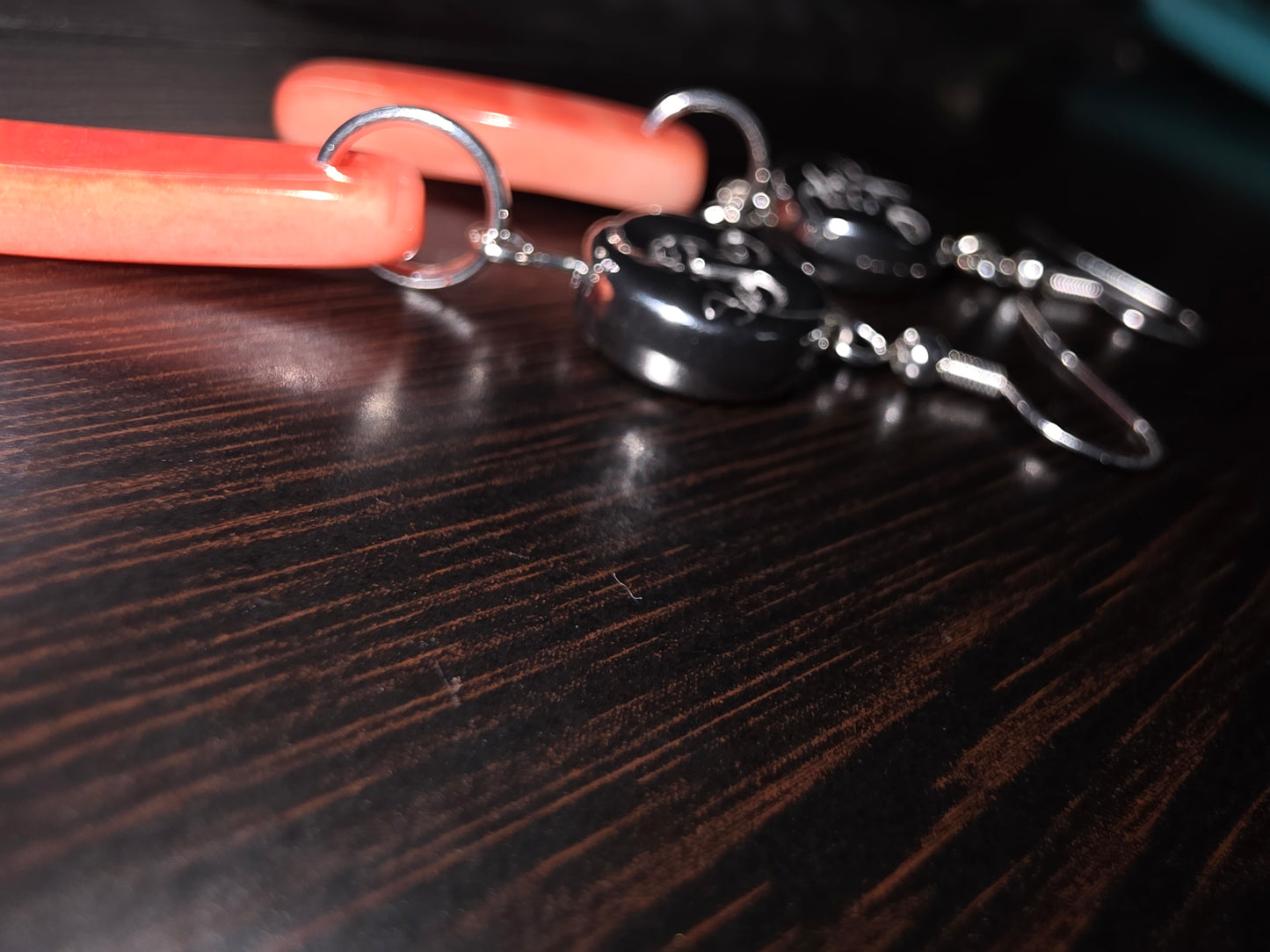 Sun and Moon Amulet Bead and Peach Melon Tagua Handmade Small Baguette Earrings