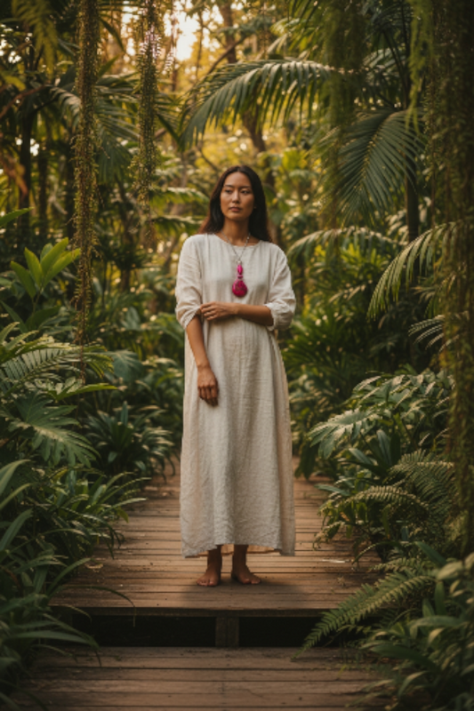 Hot Pink Natural Live Edge Tagua Butterfly Necklace - Vegan from the Rainforest