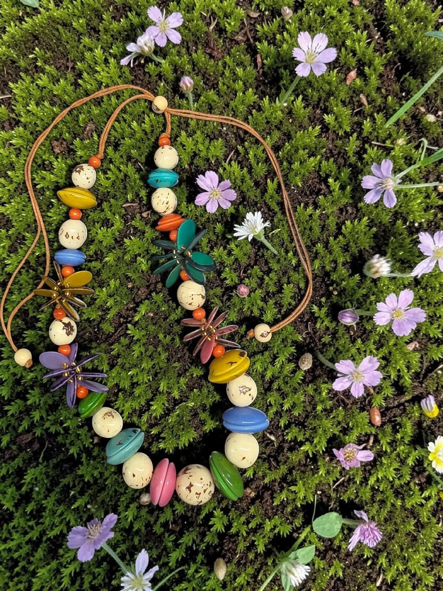 Afra Necklace - Hand-tied, Carved Tagua Nut Stunning Piece of Artwork