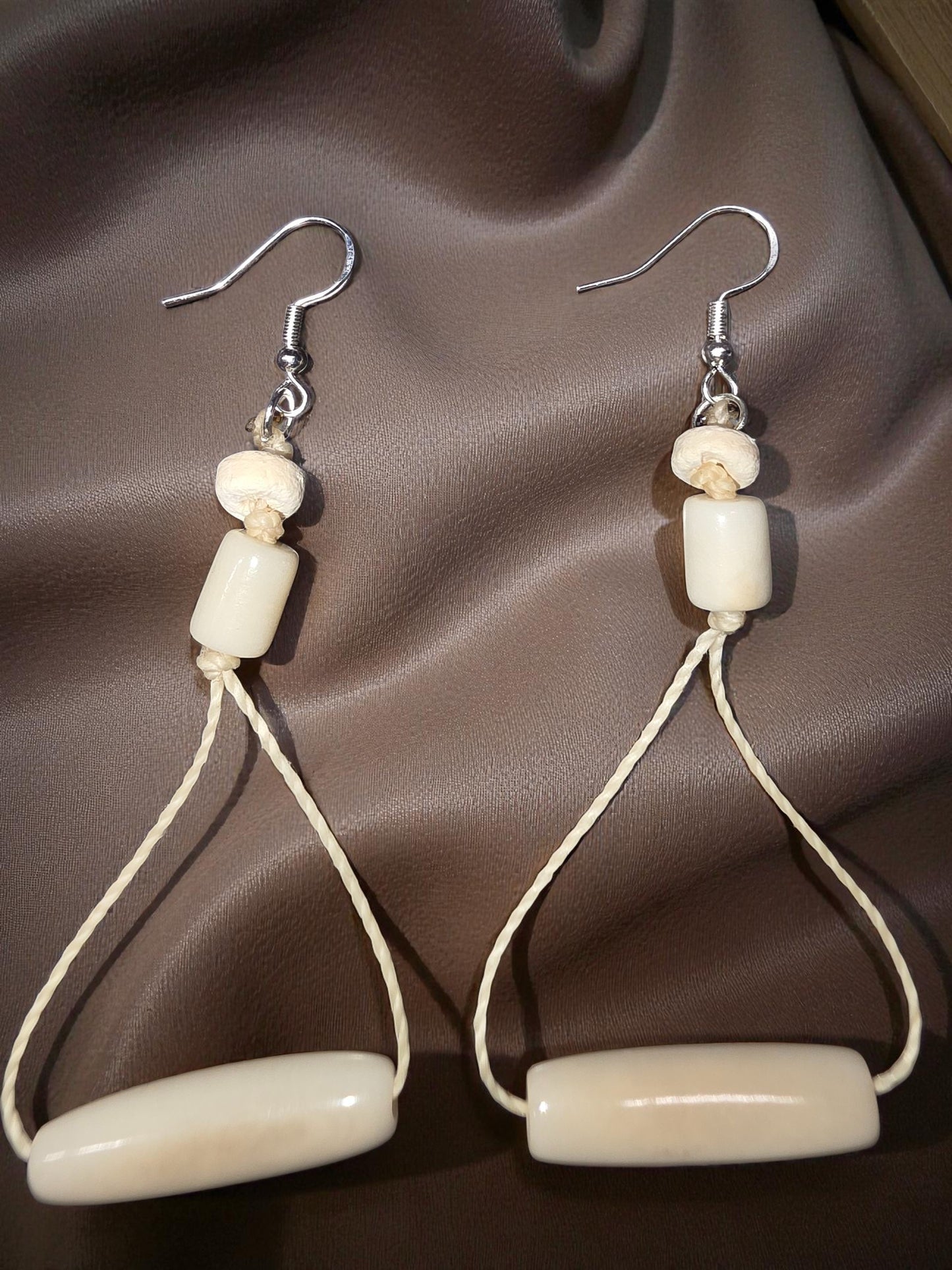 Off White Polished Bar Tagua Earrings
