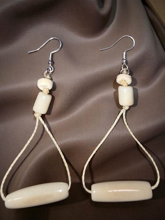 Off White Polished Bar Tagua Earrings