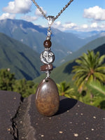 Silver-toned moon and star pendant necklace with smooth brown sustainable tagua nut stone charm eco-friendly gift