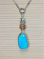 Turquoise teardrop tagua necklace with silver chain copper beads and tree of life disc fair trade jewelry gift