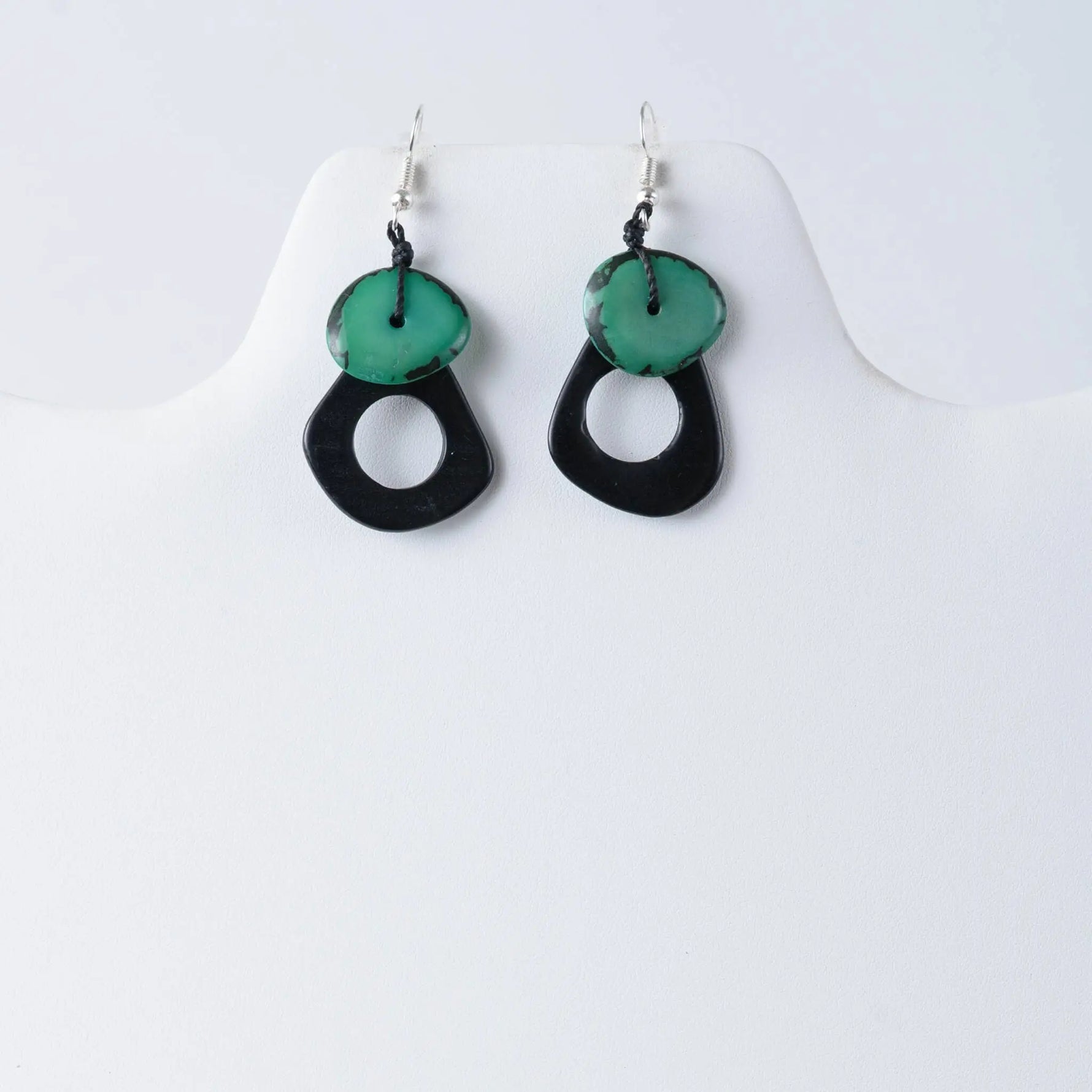 Charli geometric tagua earrings black and green layered drop style with matte finish perfect for everyday wear