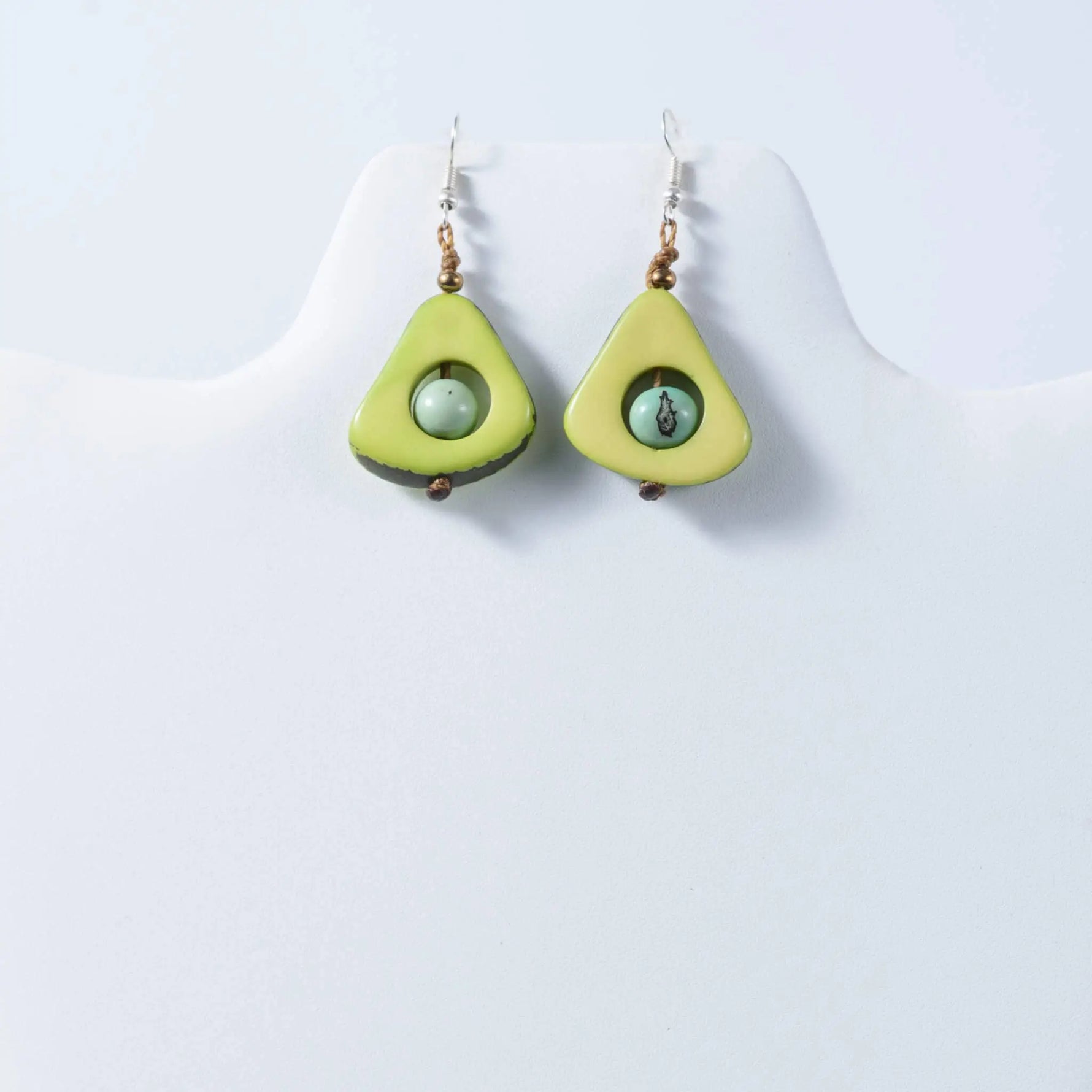Vibrant lime-green eco-friendly tagua eden tear-drop earrings with glossy finish and central light green bead