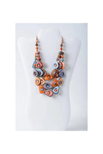 Eden three stranded tagua necklace set multi 2 with vibrant teardrop beads in orange blue and brown glossy finish tagua necklace set