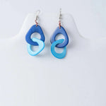 Blue and light blue interlocking ring tagua earrings with silver hooks perfect for everyday wear