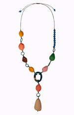 Flattering jacinta necklace with asymmetrical design featuring a central drop tagua and vibrant multi-colored beads