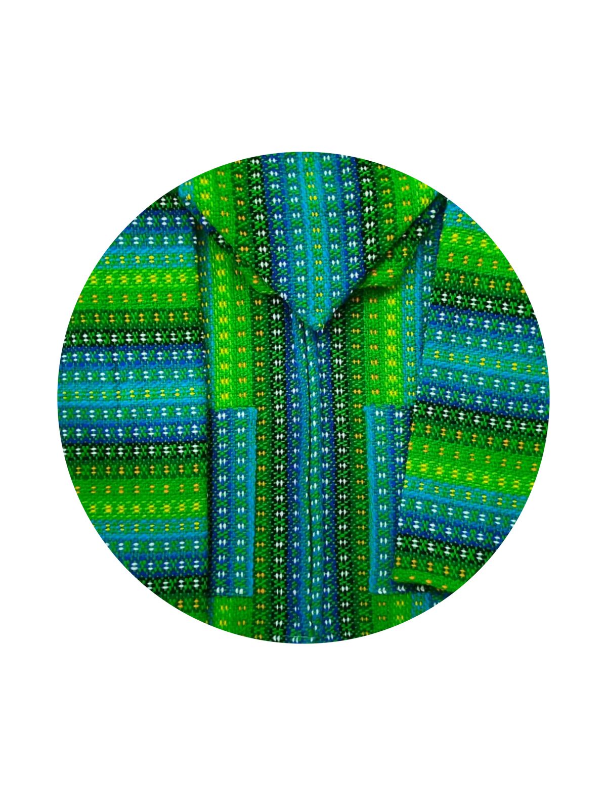 Green andean vibrant striped poncho with hood made of 100 percent sheep’s wool showcasing textile tradition