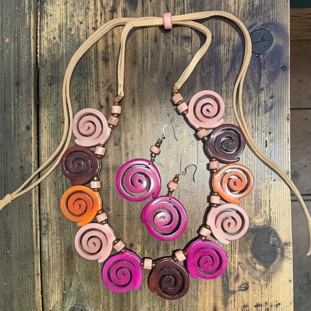 Hypnotic "Gary" Carved Spiral Tagua Nut Necklace Adjustable Strand