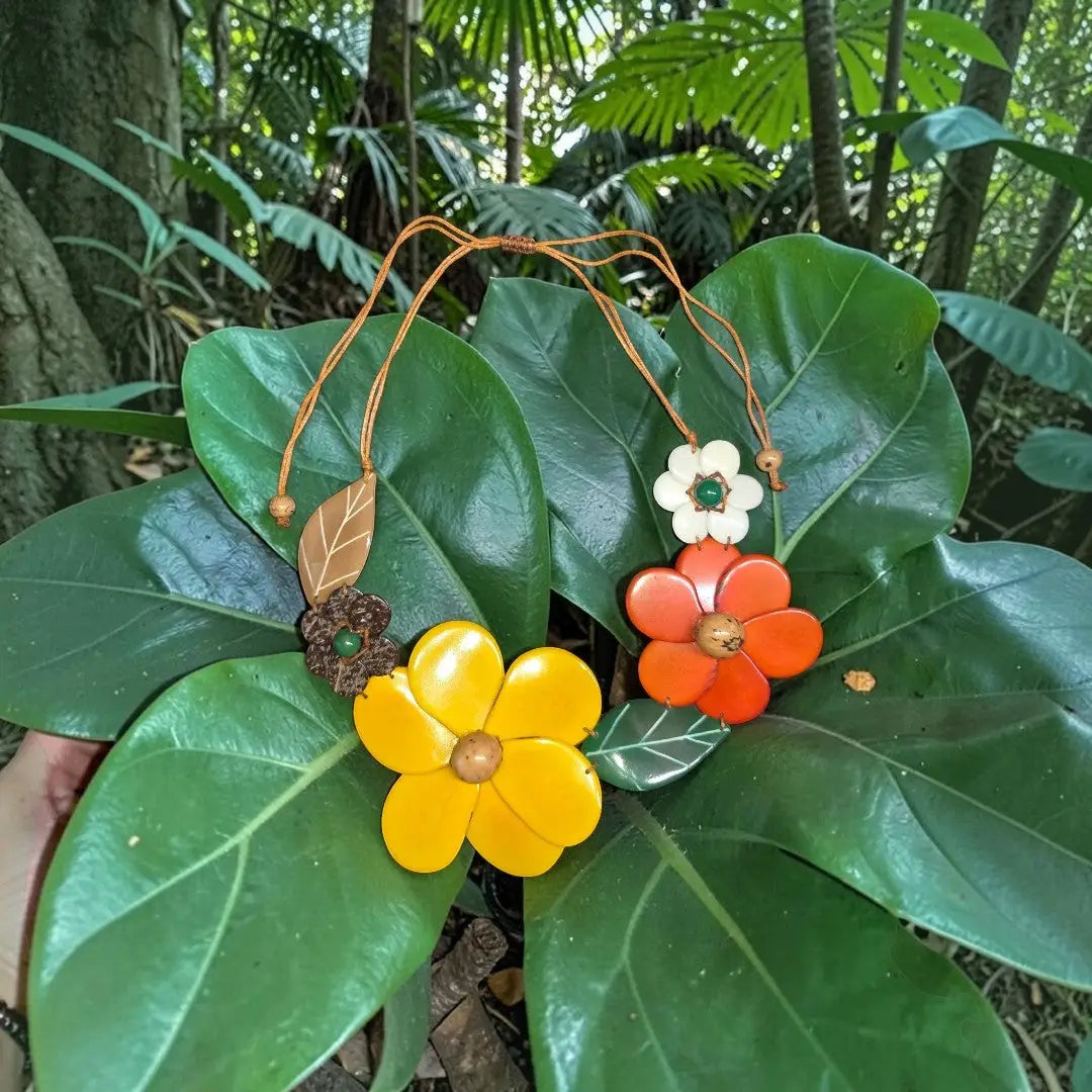 Stunning Flower and Leaf Design Adjustable Necklace Made from Tagua Nuts! Ibbie Necklace