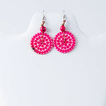 Vibrant fuchsia lana eco-chic engraved tagua earrings with polka-dot pattern metallic hooks and beads