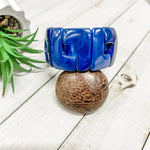 Vibrant cobalt blue resin lyla bracelet with bold geometric greek key pattern navy color accessory