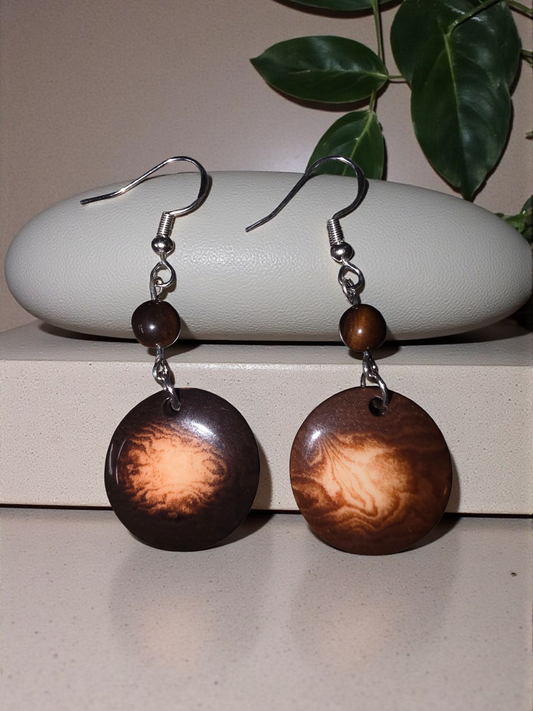 Misty Chocolate Tagua Carved Nut Earrings from the Rainforest in Ecuador - Earring