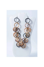 Mona bold chunky beaded tagua circles necklace with layered interlocking wooden rings in natural and dark brown tones