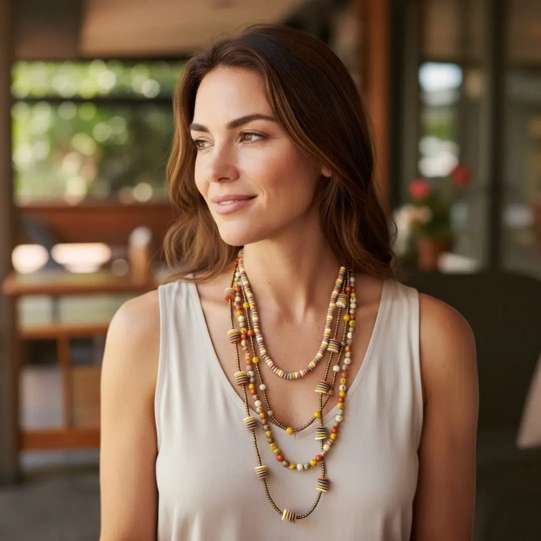 Multi Strand Layered Beaded Statement Necklace