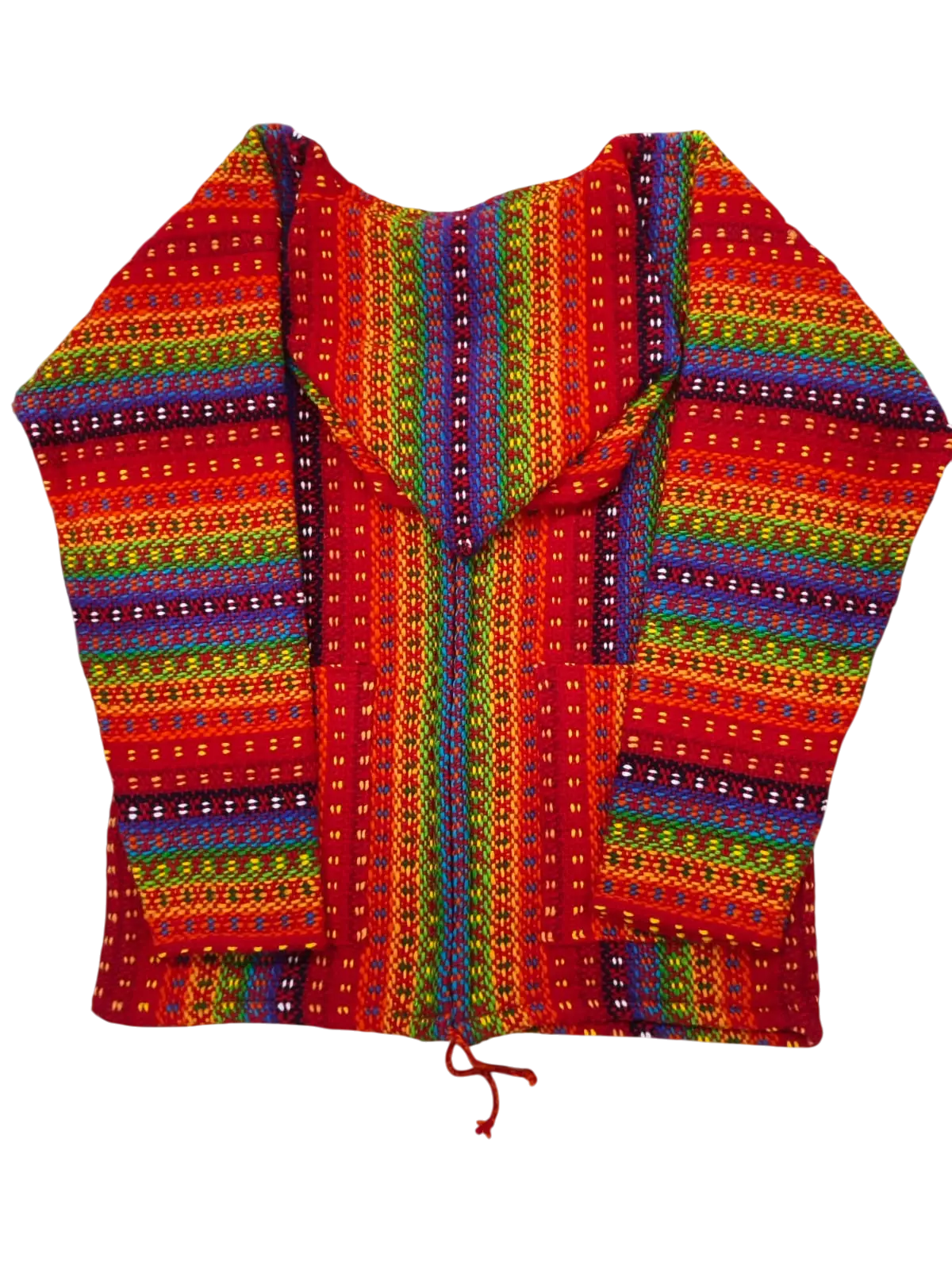 Vibrant orange hoodie cardigan with bold vertical stripes made from 100 percent sheep’s wool honoring textile tradition