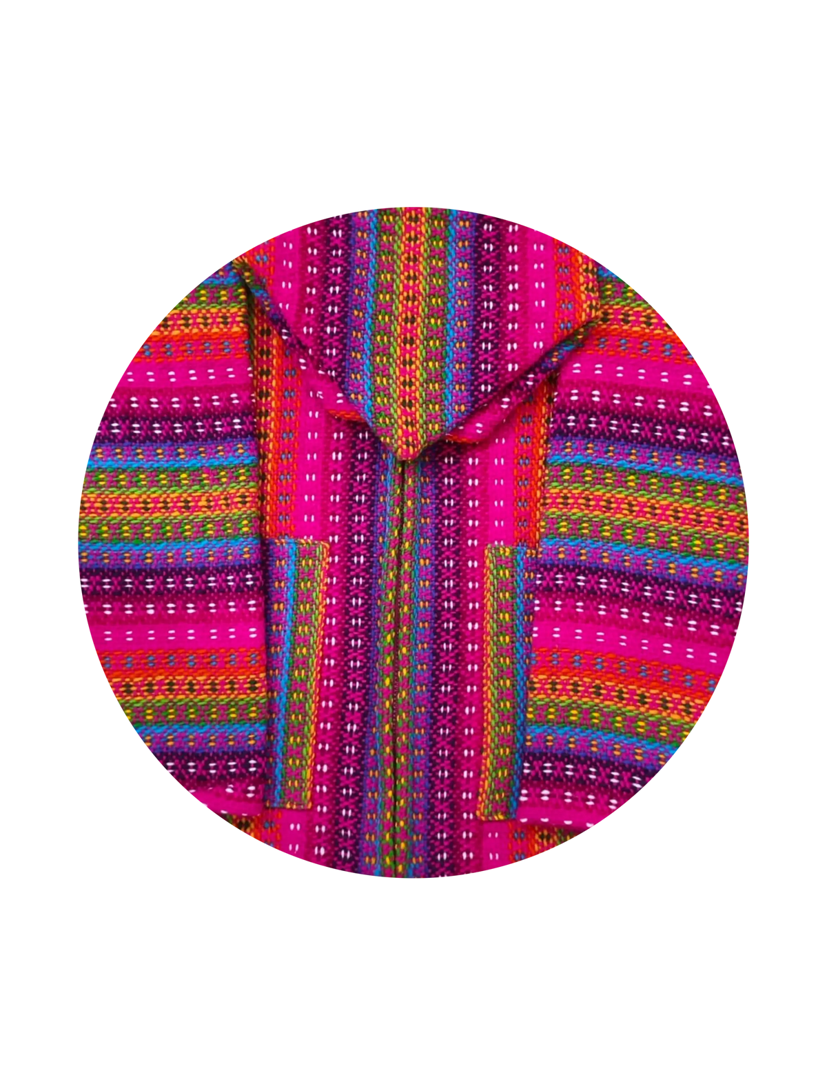 Vibrant pink and multicolored striped hoodie cardigan made from 100 percent sheep’s wool showcasing otavalo textile tradition