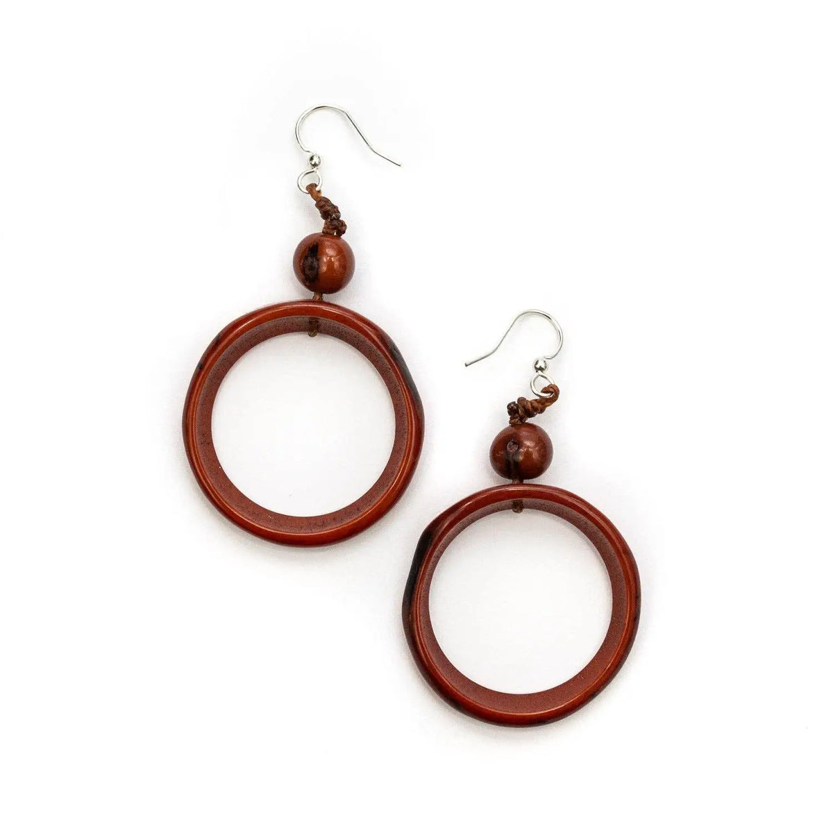 Ring of life earrings 1e620-ch are brown wooden hoop earrings with a polished finish and small spherical beads