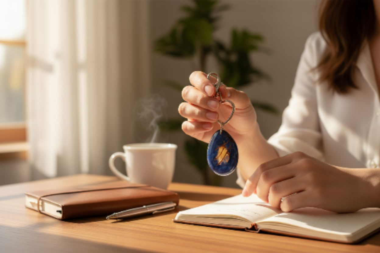 Cobalt Blue Tagua Key Chain / Bag Charm