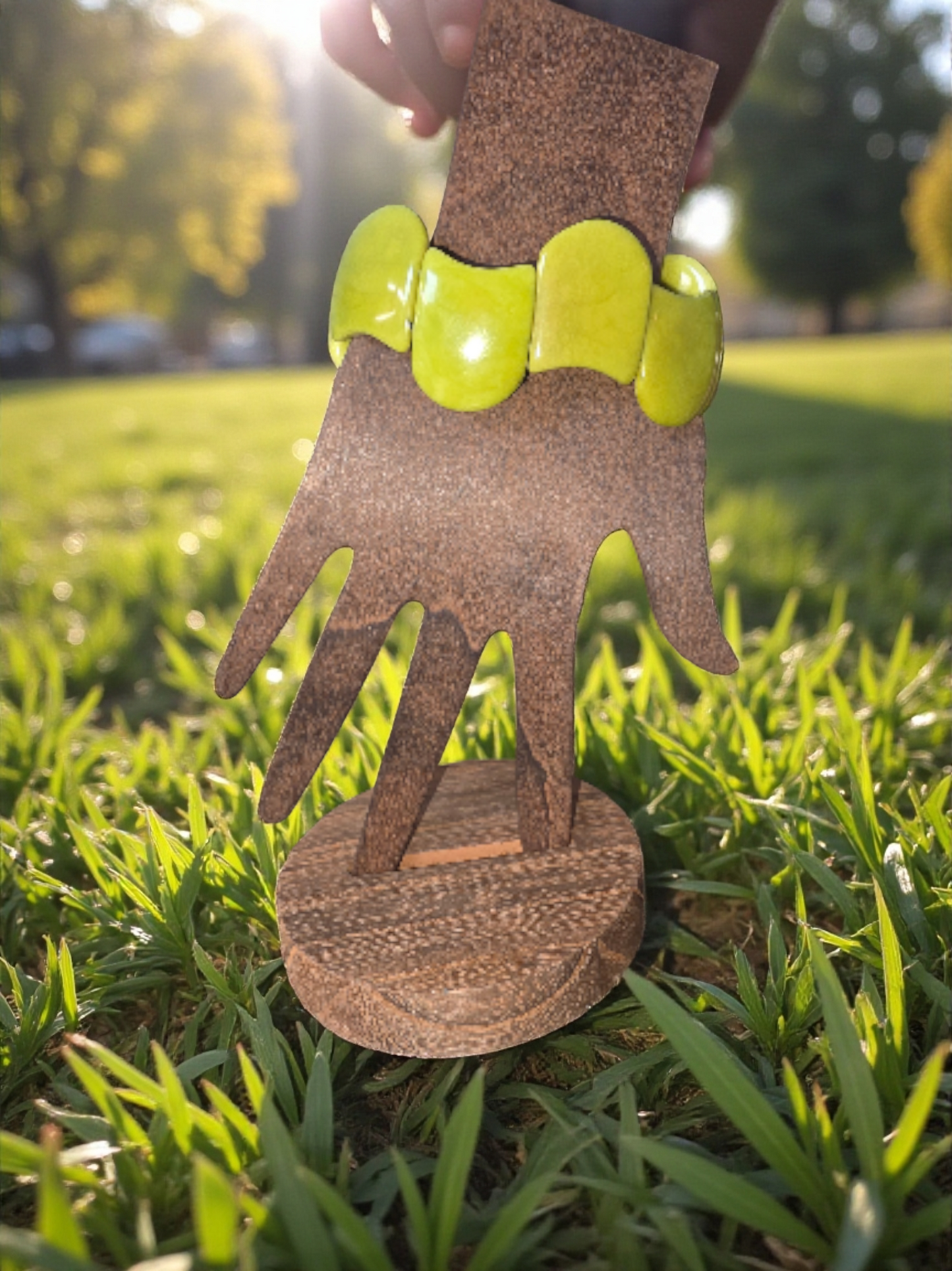 Limeade Summer Green Carved Tagua Nut Vegetable Ivory Bracelet