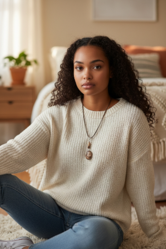 Camel Tan Brown Natural Live Edge Tagua Rainforest Necklace - Vegan - Non-Plastic