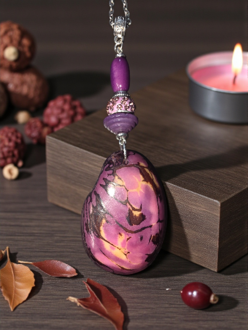 Luscious Lavender Natural Marble Tagua Slice Pendant Necklace