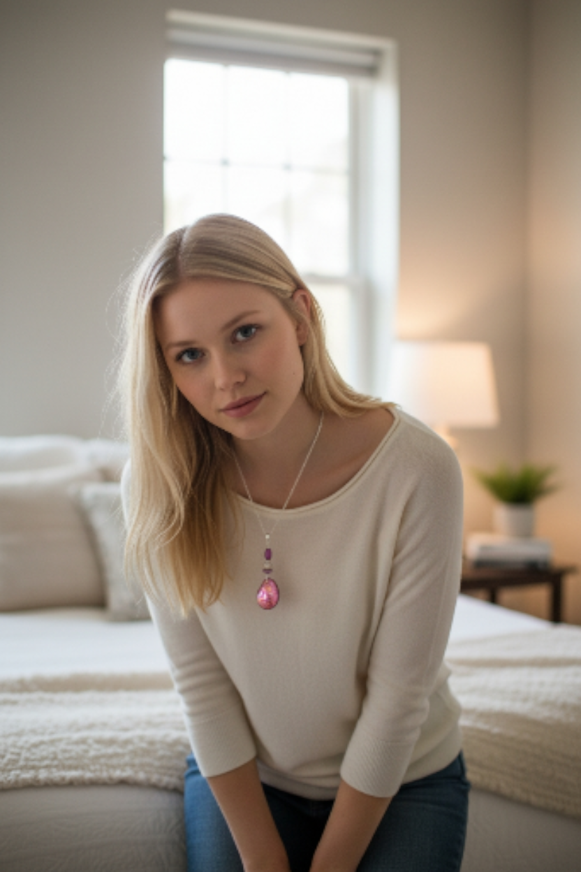 Luscious Lavender Natural Marble Tagua Slice Pendant Necklace