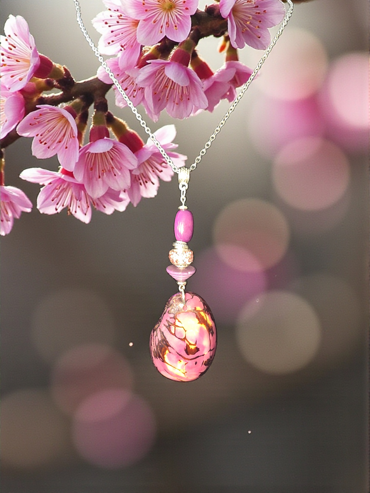 Luscious Lavender Natural Marble Tagua Slice Pendant Necklace