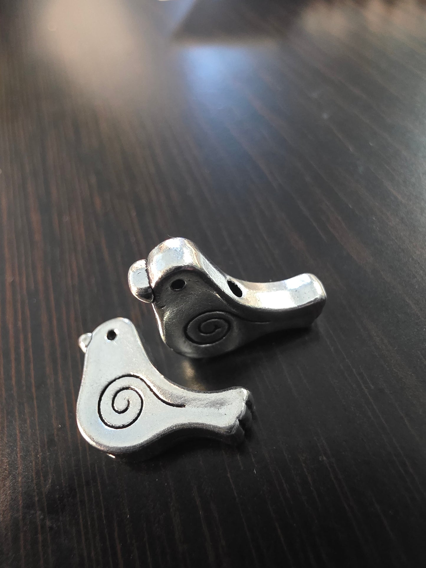 Heather Blue Tagua Grain Earrings with Silver Swirl Birds