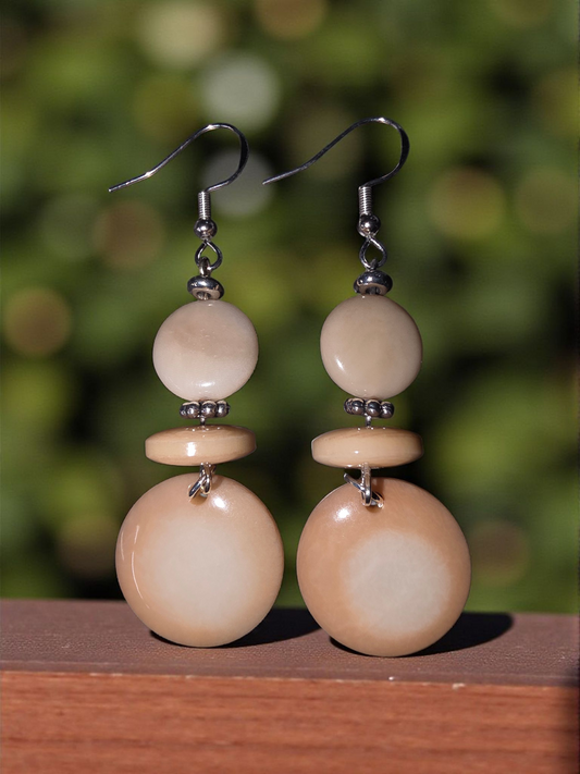 Cafe Latte Cream Tagua Sweet little Round Disc Handmade Earrings - Plastic-Free