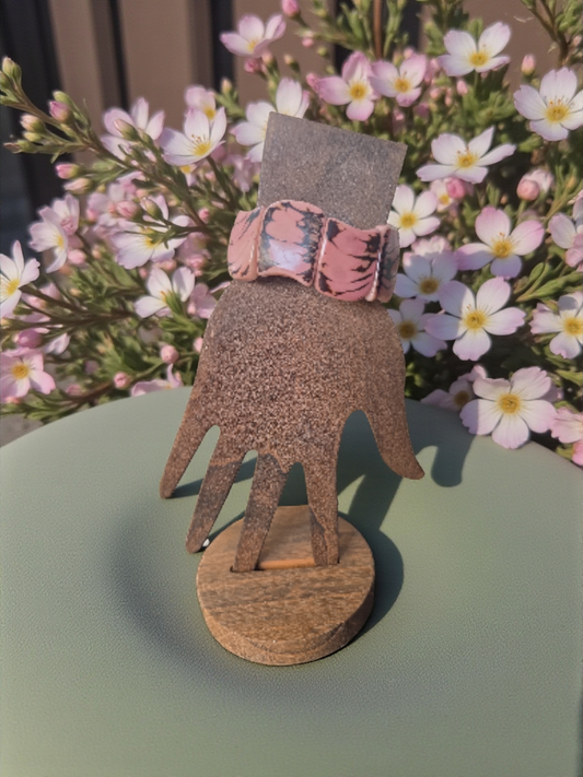 Pink Marble Natural Edge Carved Tagua Nut Vegetable Ivory Bracelet