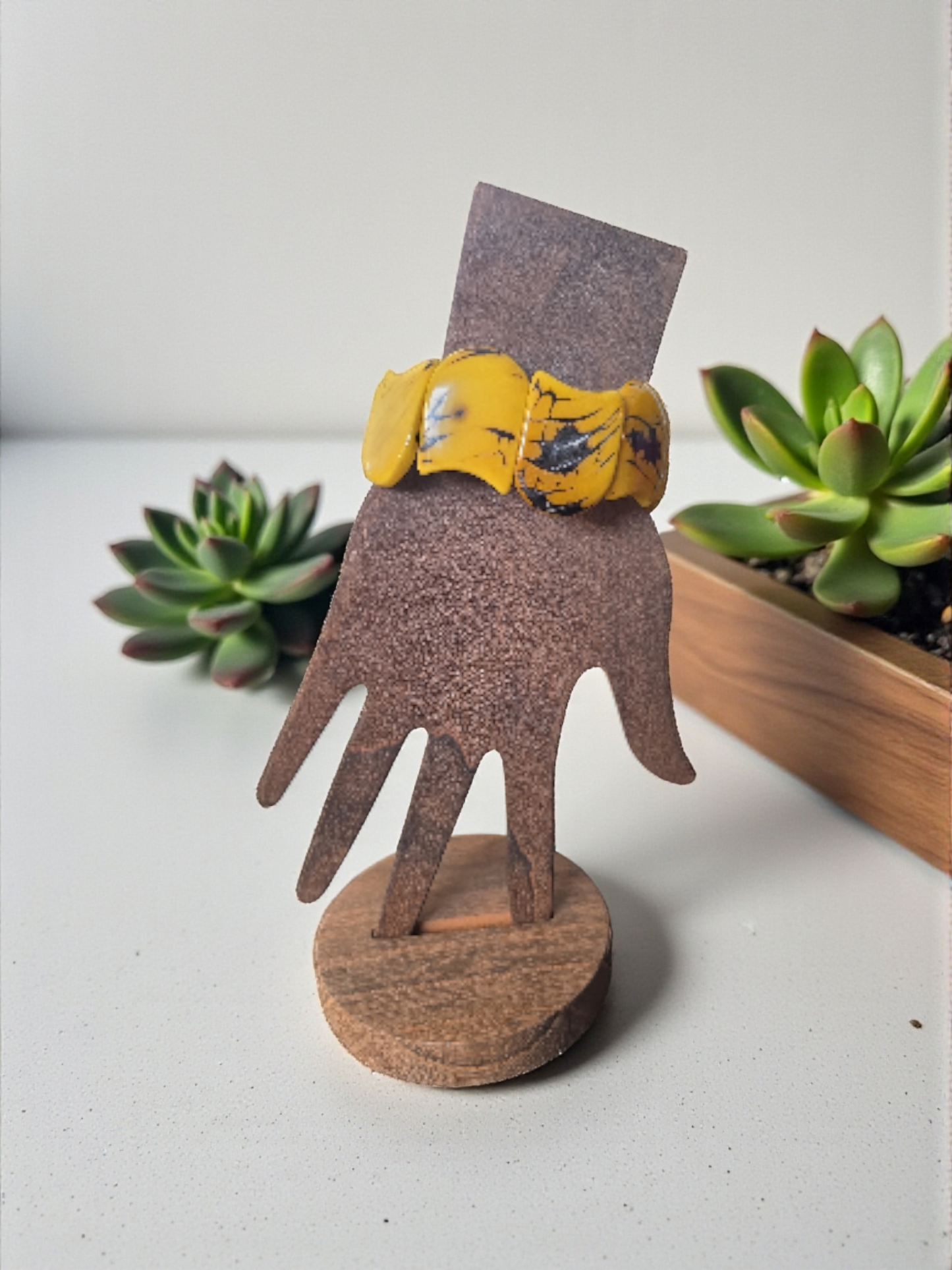 Marble Sunny Yellow Carved Tagua Nut Vegetable Ivory Bracelet