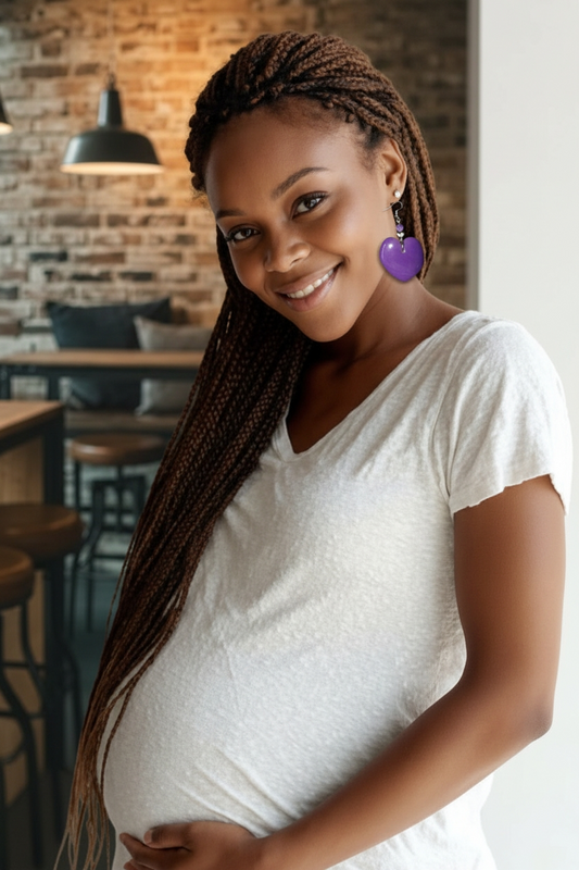 Purple Carved Heart Lightweight Solid Tagua Nut Earrings