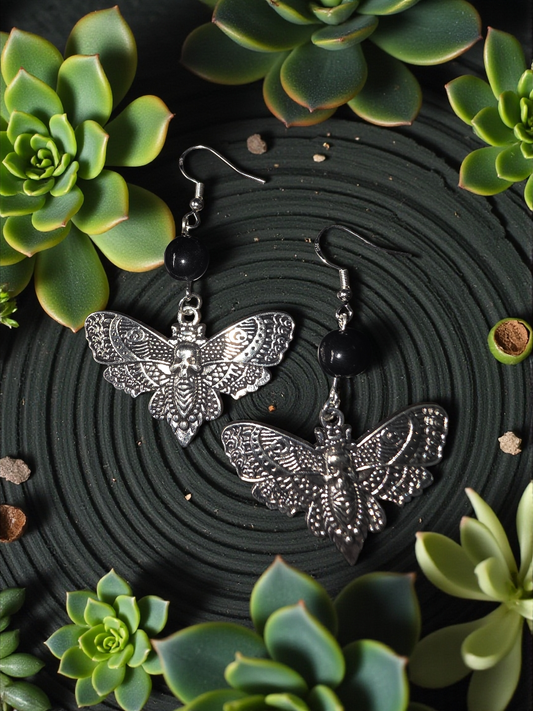 Metal Moth with Black Tagua Nut Beads, Detailed Beautiful Cicada, Moth Design