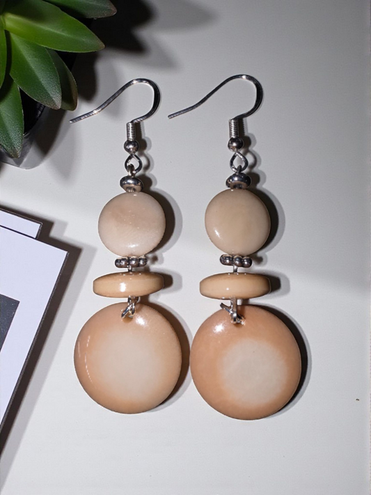 Cafe Latte Cream Tagua Sweet little Round Disc Handmade Earrings - Plastic-Free