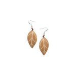 Samira earrings aqua tan leaf shaped earrings with white vein detailing and silver hooks for stylish wear
