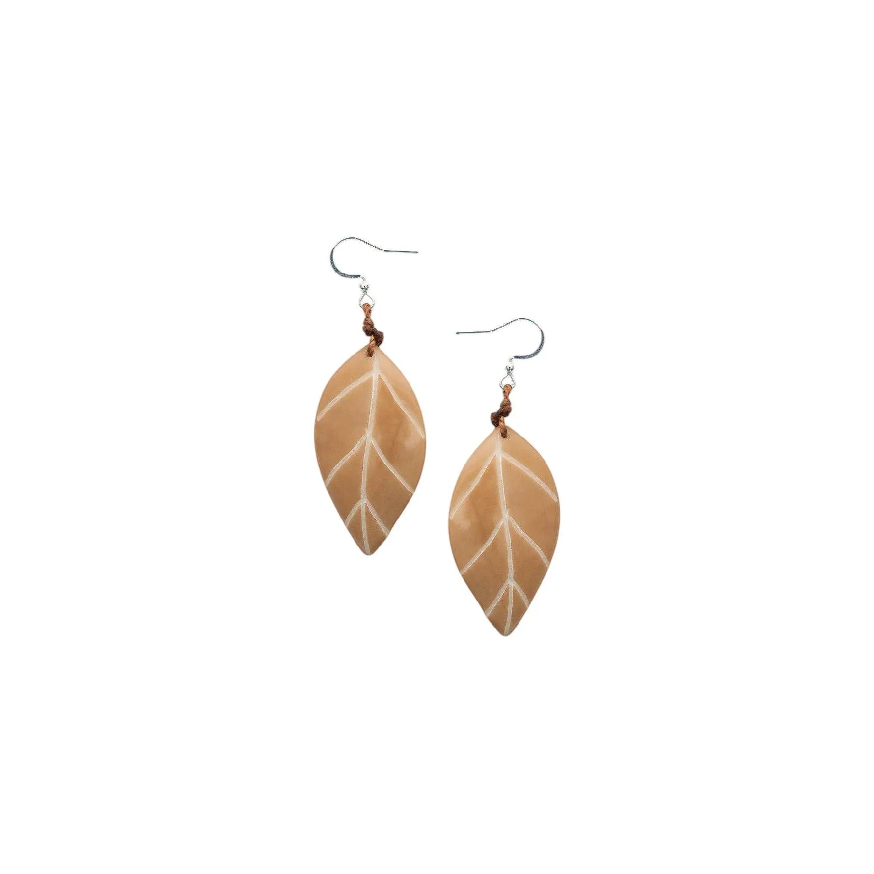 Samira earrings orange tan leaf-shaped earrings with white vein detailing and silver hooks for everyday wear