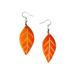 Samira earrings pink vibrant orange leaf-shaped earrings with white veins and silver fishhook clasps