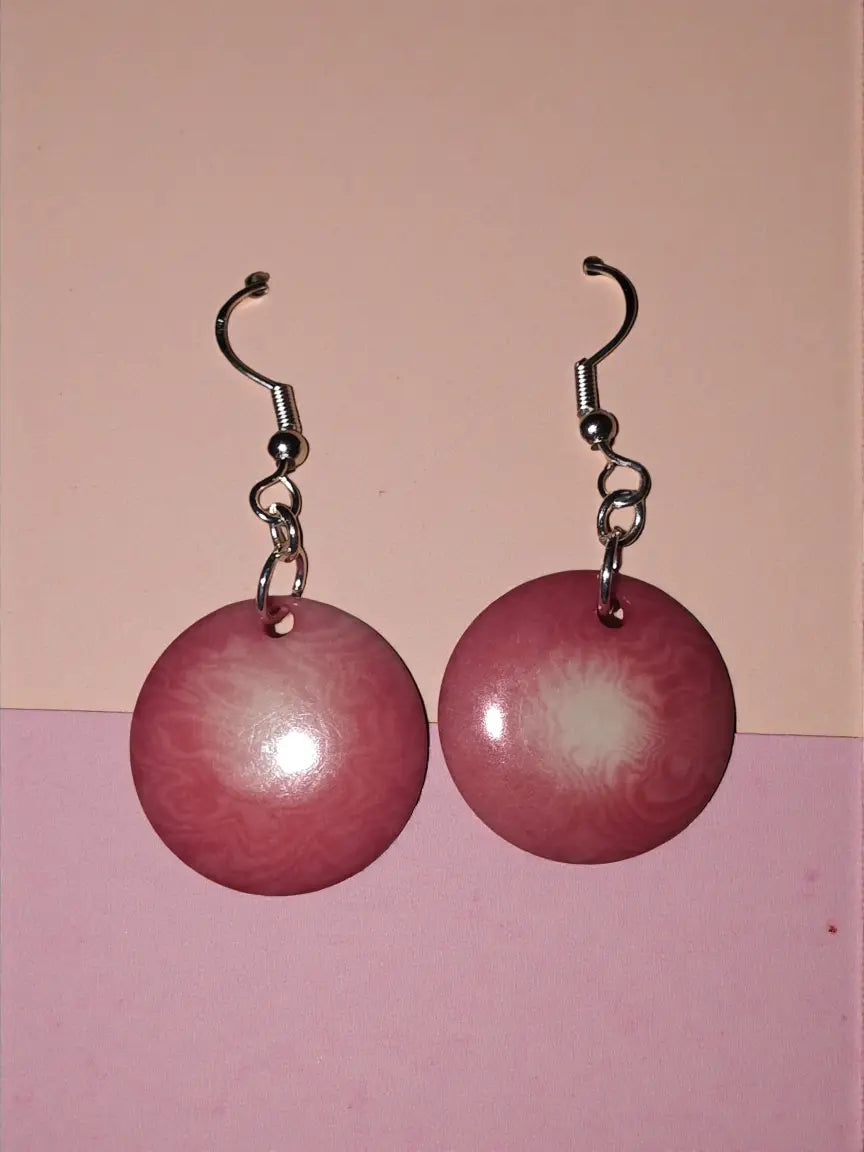 Simple pink misty collection circular resin earrings with gradient effect and silver hooks eco friendly handmade in usa