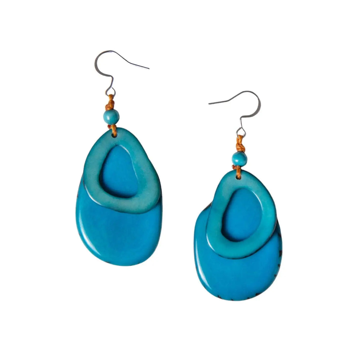 Turquoise solange earrings with double-layered teardrops glossy finish and orange bead accents inspired by acai berries